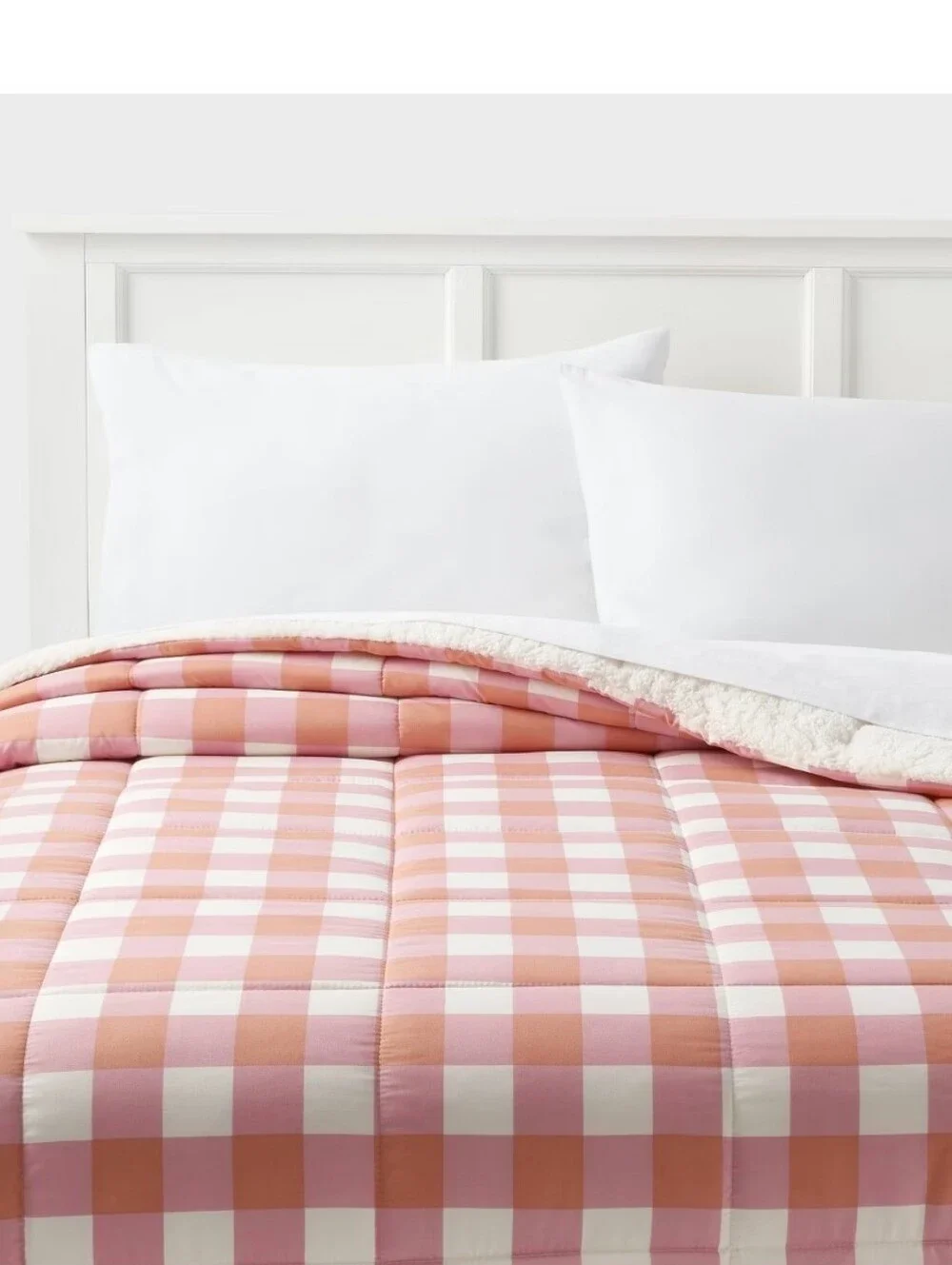 Room Essentials NWT Twin/Twin XL Gingham Reversible Faux Shearling Pink/Cream